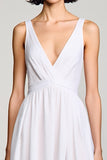Robe Midi Blanc Tulle Trapèze Col V