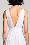 Robe Midi Blanc Tulle Trapèze Col V