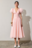Robe Midi Rose Appiqued Trapèze Col V