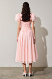 Robe Midi Rose Appiqued Trapèze Col V