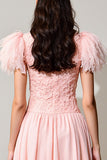 Robe Midi Rose Appiqued Trapèze Col V