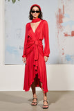 Robe Midi Rouge Trapèze Col V