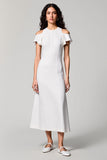 Robe Midi Blanc Satin Trapèze Col Bijou