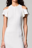 Robe Midi Blanc Satin Trapèze Col Bijou