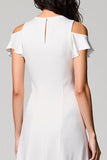 Robe Midi Blanc Satin Trapèze Col Bijou