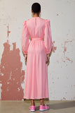 Robe Longue Rose Trapèze Col V