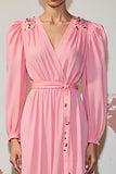 Robe Longue Rose Trapèze Col V