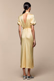 Robe Midi Jaune Satin Fourreau Col V