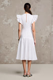 Robe Midi Blanc Tulle Trapèze Col Bijou