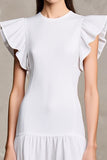 Robe Midi Blanc Tulle Trapèze Col Bijou