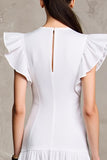 Robe Midi Blanc Tulle Trapèze Col Bijou