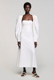 Robe Longue Blanc Satin Trapèze Sans Bretelles
