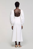 Robe Longue Blanc Satin Trapèze Sans Bretelles