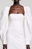 Robe Longue Blanc Satin Trapèze Sans Bretelles