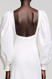 Robe Longue Blanc Satin Trapèze Sans Bretelles