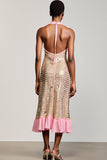 Robe Midi Champagne Paillette Fourreau Licou