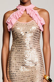 Robe Midi Champagne Paillette Fourreau Licou