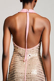 Robe Midi Champagne Paillette Fourreau Licou