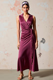 Robe Midi Bourgogne Satin Fourreau Licou