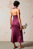 Robe Midi Bourgogne Satin Fourreau Licou