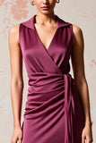 Robe Midi Bourgogne Satin Fourreau Licou
