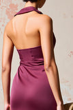 Robe Midi Bourgogne Satin Fourreau Licou