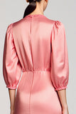 Robe Longue Satin Rose Trapèze Col V