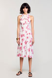 Robe Midi Rose Satin Trapèze Licou