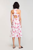 Robe Midi Rose Satin Trapèze Licou