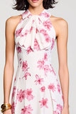 Robe Midi Rose Satin Trapèze Licou