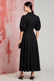 Robe Longue Satin Trapèze Noir Col V