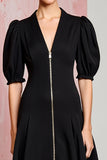 Robe Longue Satin Trapèze Noir Col V
