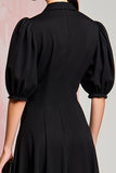 Robe Longue Satin Trapèze Noir Col V