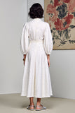 Robe Longue Blanc Satin Trapèze Col Montant
