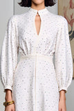 Robe Longue Blanc Satin Trapèze Col Montant