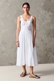 Robe Midi Blanc Tulle Trapèze Encolure Dégagée