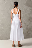 Robe Midi Blanc Tulle Trapèze Encolure Dégagée