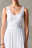 Robe Midi Blanc Tulle Trapèze Encolure Dégagée