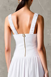 Robe Midi Blanc Tulle Trapèze Encolure Dégagée