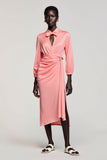 Robe Midi Rose Tulle Fourreau Col Montant