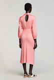 Robe Midi Rose Tulle Fourreau Col Montant