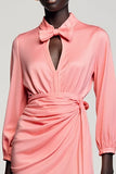 Robe Midi Rose Tulle Fourreau Col Montant