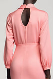 Robe Midi Rose Tulle Fourreau Col Montant