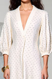 Robe Midi Ivoire Trapèze Satin Col V