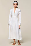 Robe Longue Satin Blanc Trapèze Col V