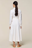 Robe Longue Satin Blanc Trapèze Col V