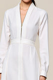 Robe Longue Satin Blanc Trapèze Col V