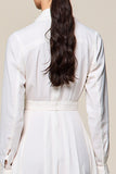 Robe Longue Satin Blanc Trapèze Col V