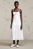 Robe Longue Blanc Satin Trapèze Bretelles Spaghetti