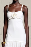 Robe Longue Blanc Satin Trapèze Bretelles Spaghetti